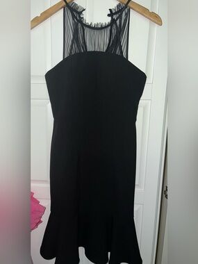 $10Gift💕Sexy Black halter Mesh  mermaid edges bodycorn SelfBra Knee length Dress